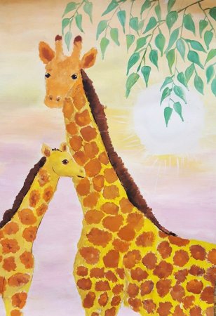 Рисование с детьми жирафа красками